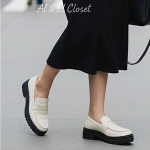 Quince Italian Leather Lug Sole Loafers Bone Ivory Platform Shoes Size 9 NWB